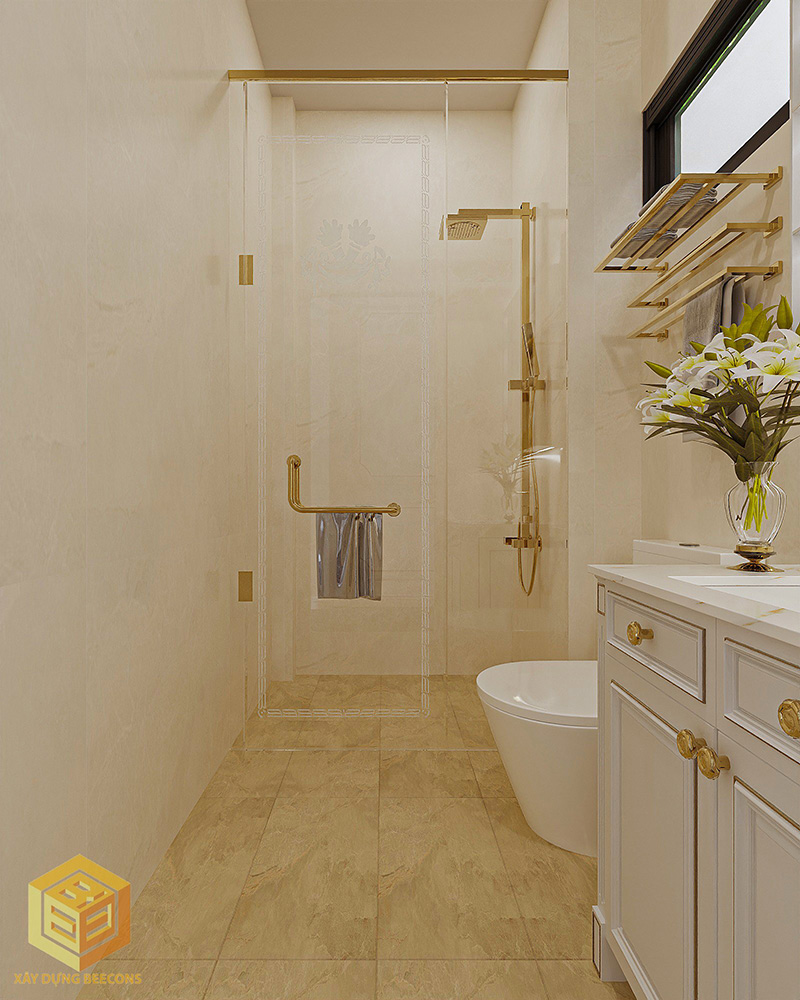 Không gian nhà vệ sinh được bố trí 2 khu ước và khô riêng biệt